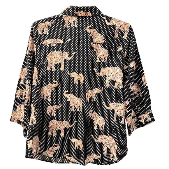 Chicos Black & White Paisley Elephant Print Button-Up Shirt Size 10 blouse - Picture 11 of 12